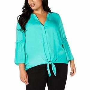 Alfani Plus Size 2X Tie-Hem Lantern Sleeve Top - Cozumel Color